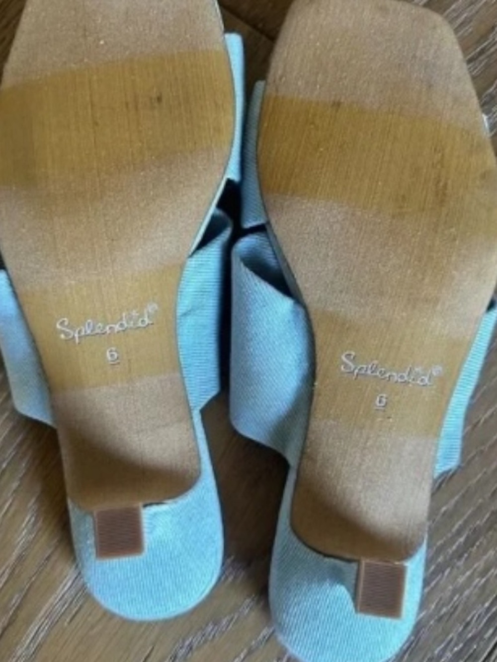 Splendid Hannah Kitten Heel Sandals Denim Blue Size 6 Square Toe Twist Strap - Picture 8 of 11